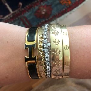 Hermes H bracelet gold and black